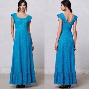 Mirror of Venus Anthropologie NWT Maxi Dress Blue Lace Overlay LT008AS Size 4